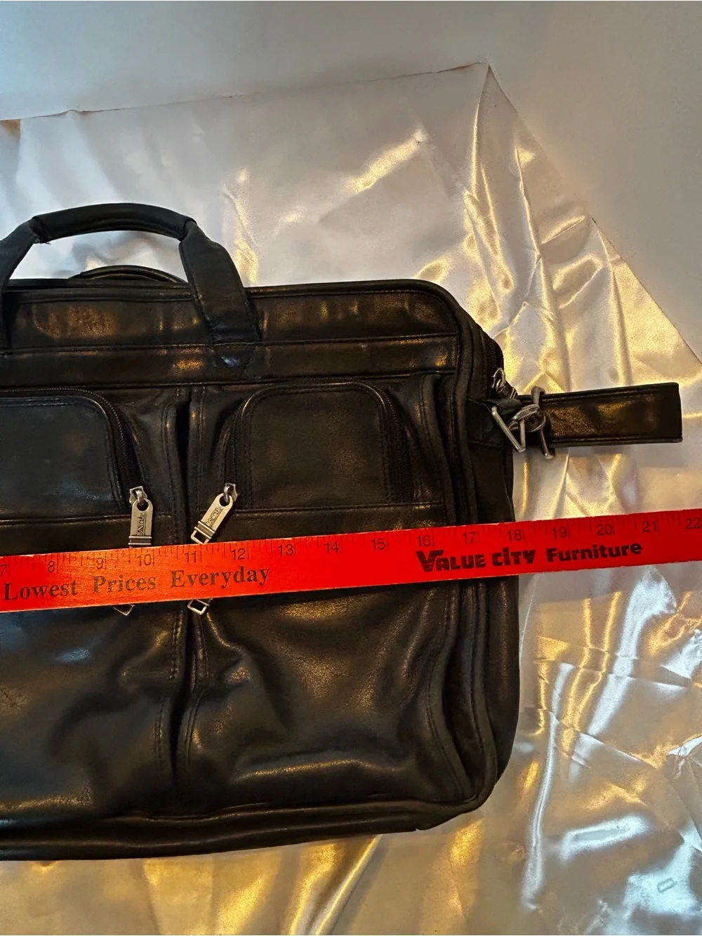 Vintage TUMI Black Leather Expandable Laptop Briefcase Organizer‎ Luggage Tag